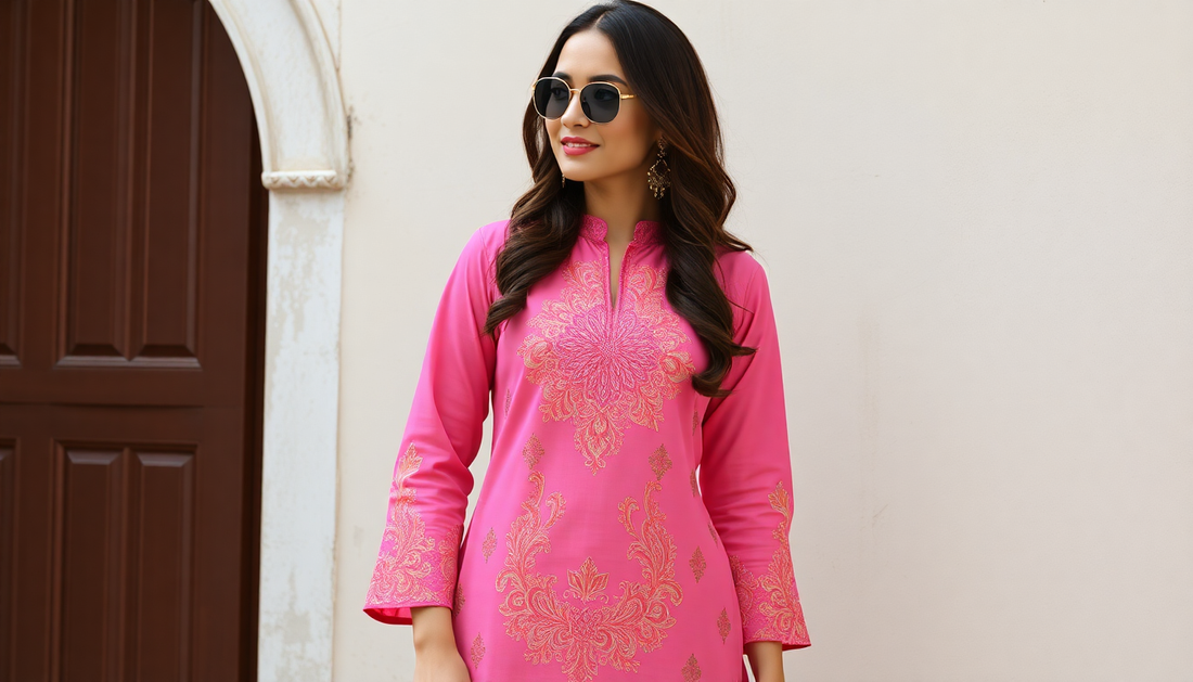 Stylish Model in a Pink Kurti from the Best Kurti Co-ord Sets Collection