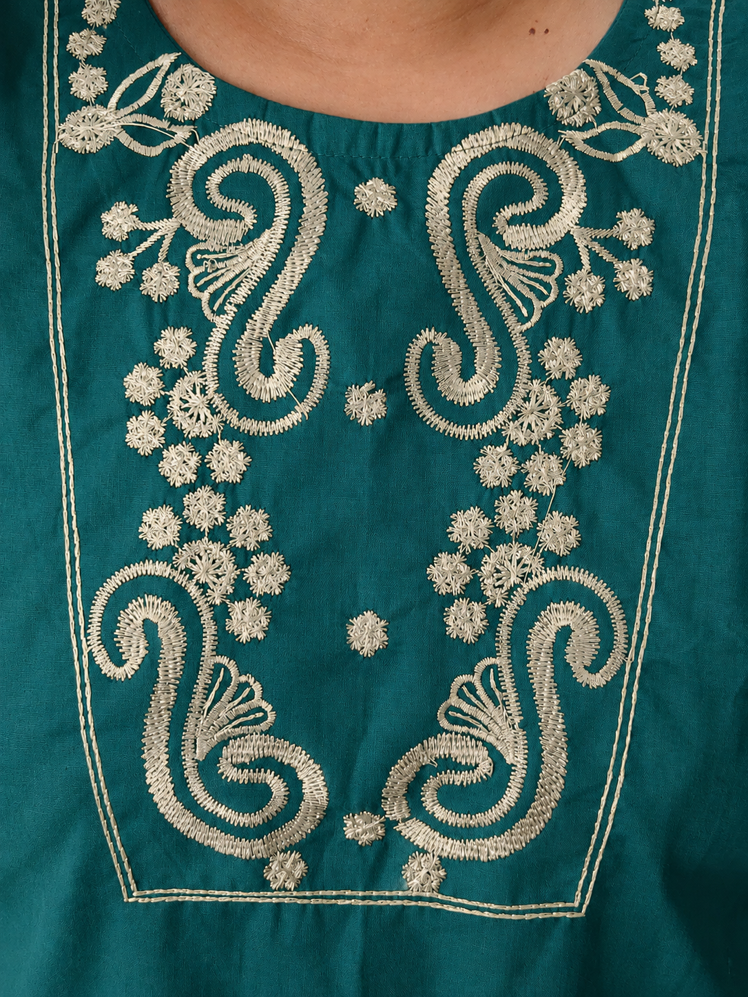 Pure Cotton Embroidered Short Co Ord Set (Teal Green)