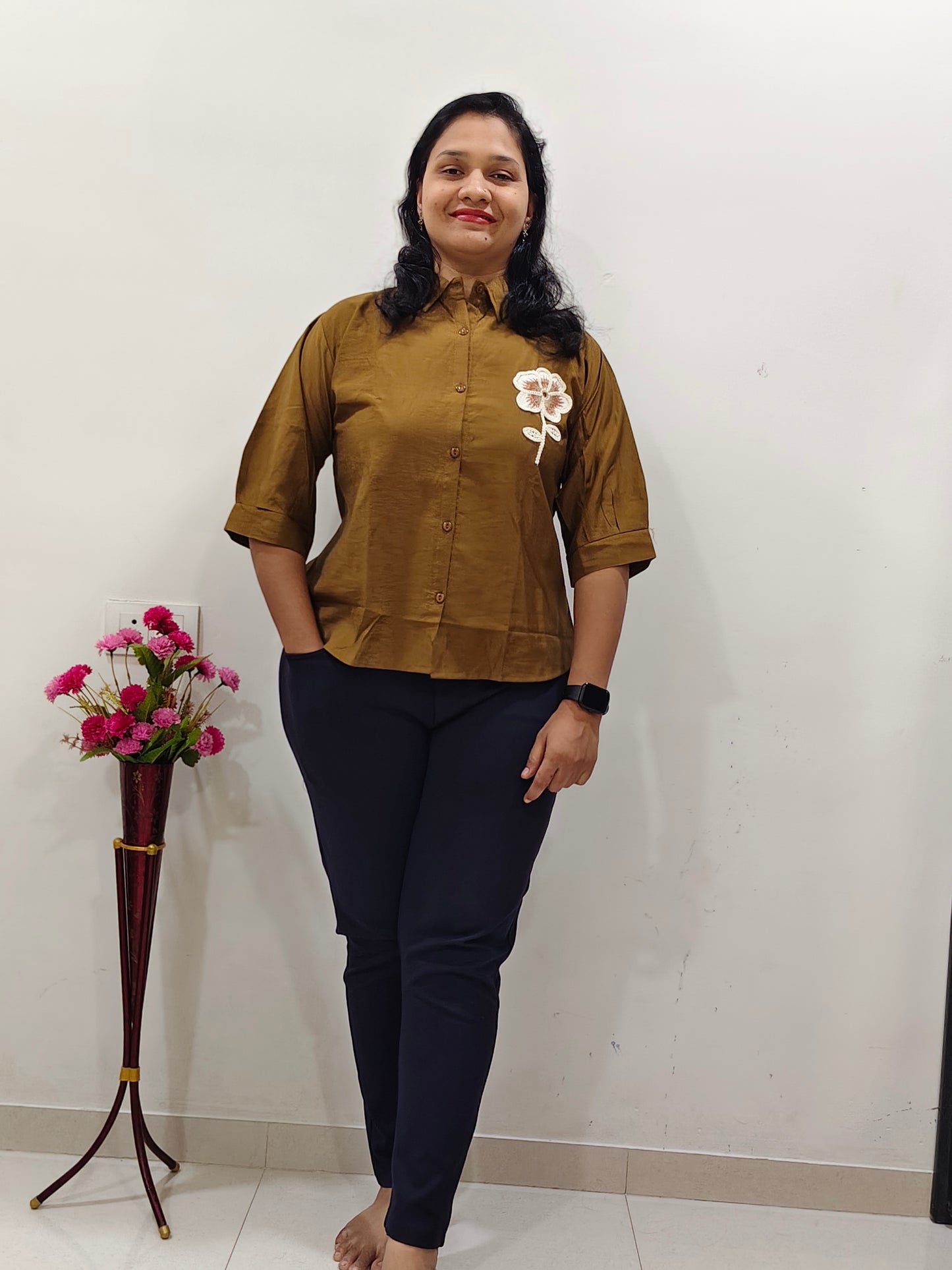 Premium Cotton Linen Short Top for Women ( Coffee Colour)