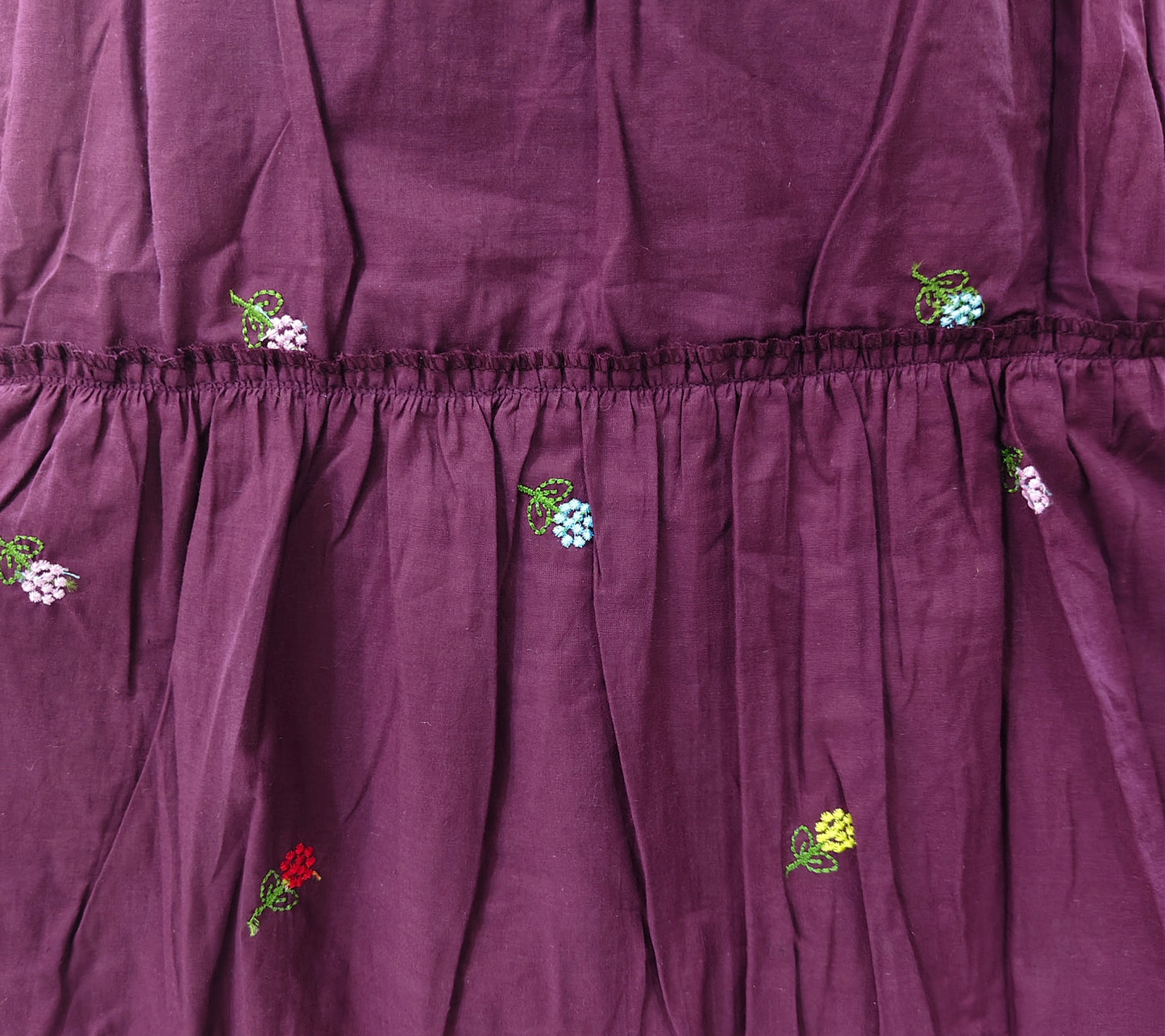 Purple cotton dress maxi with colorful floral embroidery for a stylish summer look