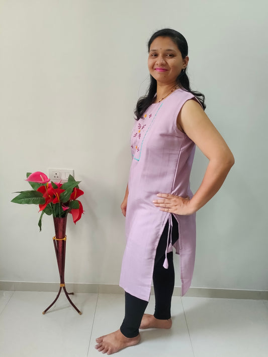 Elegant Cotton Silk Kurti Onion Pink with Embroidery Design, Perfect for Traditional Wear