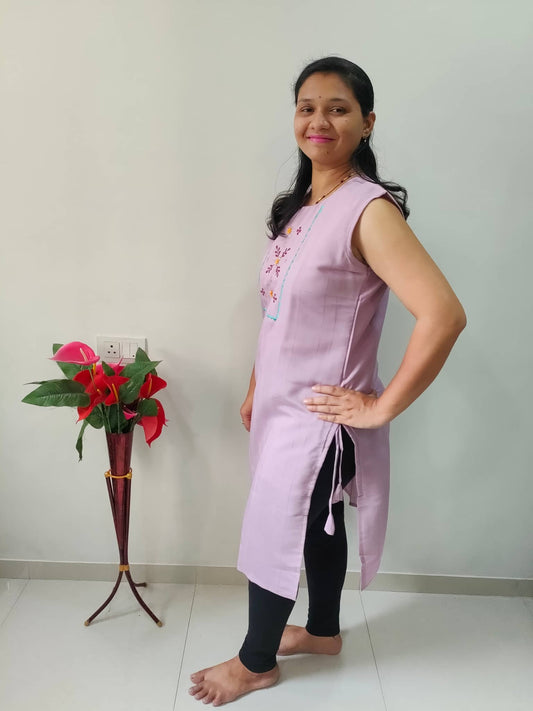 Elegant Cotton Silk Kurti Onion Pink with Embroidery Design, Perfect for Traditional Wear
