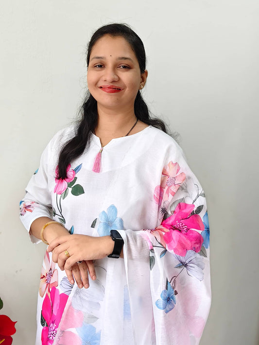 Elegant Collections digital printed kurti sets in white with colorful floral pattern for a stylish look