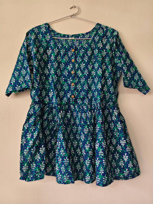 Elegant Collections greenish blue peplum kurti with floral pattern and button details