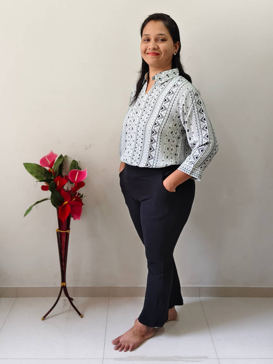 Elegant Collections Greenish Off White Office Shirt with Stylish Pattern, Perfect for Professional Looks