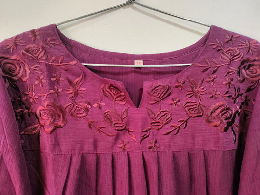 Elegant Collections Imported Short Kurtis in deep pink with detailed floral embroidery on the neckline
