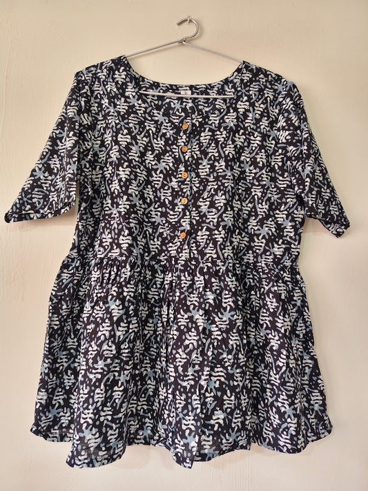 Elegant Collections Indigo Blue Peplum Kurti with Floral Print and Button Details