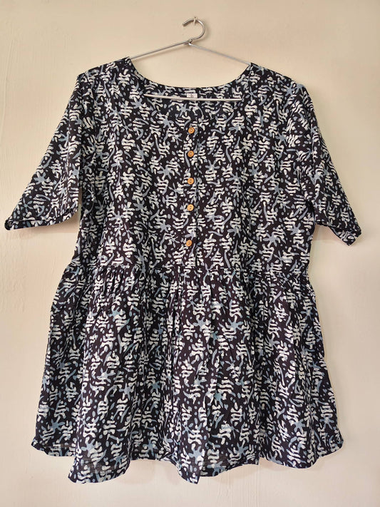 Elegant Collections Indigo Blue Peplum Kurti with Floral Print and Button Details