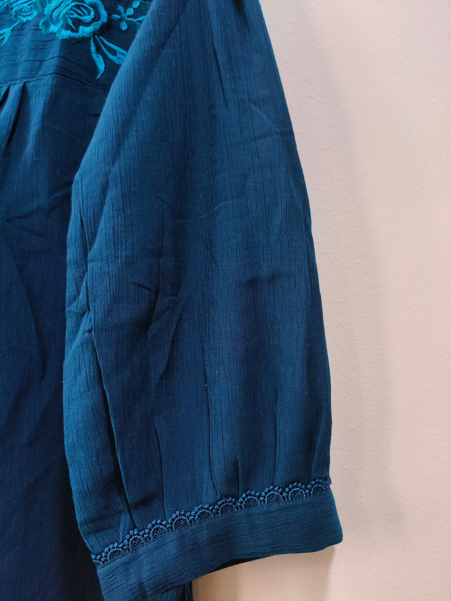 Navy Blue Short Kurtis with Embroidered Sleeves and Elegant Design for Casual Wear