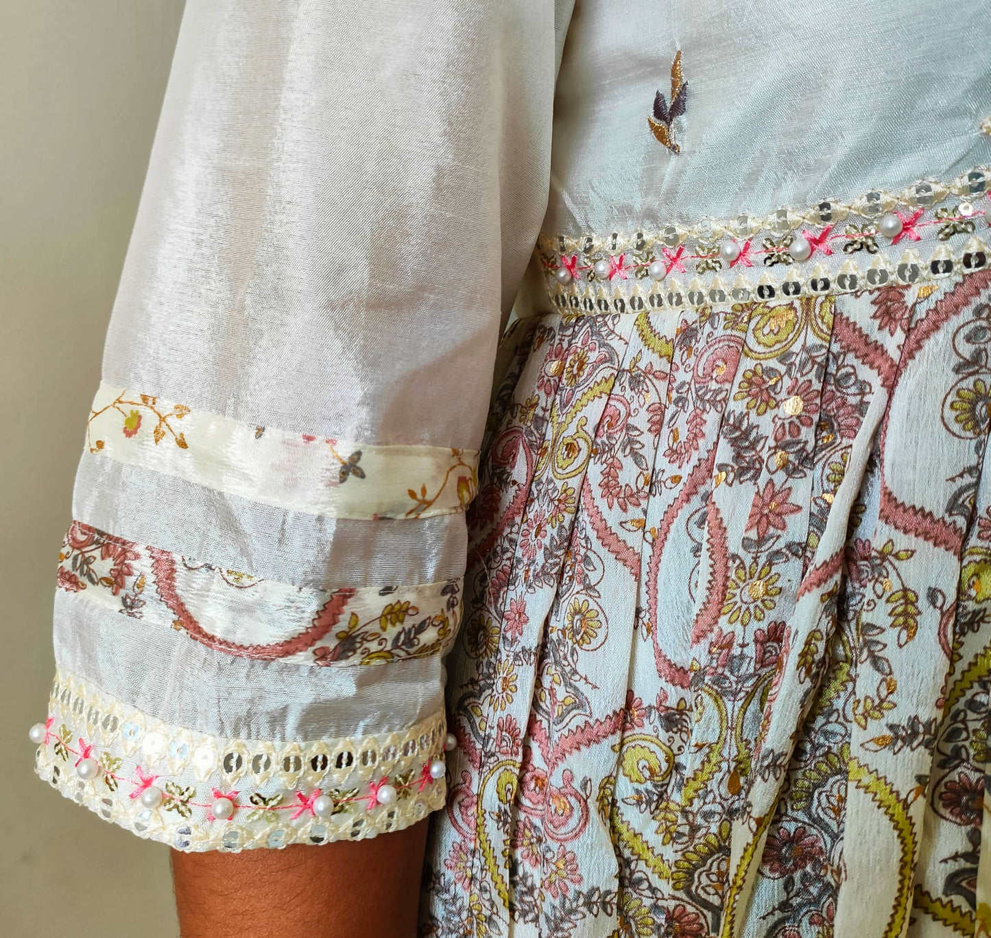 Elegant plus size umbrella gown with floral embroidery and stylish three-quarter sleeves