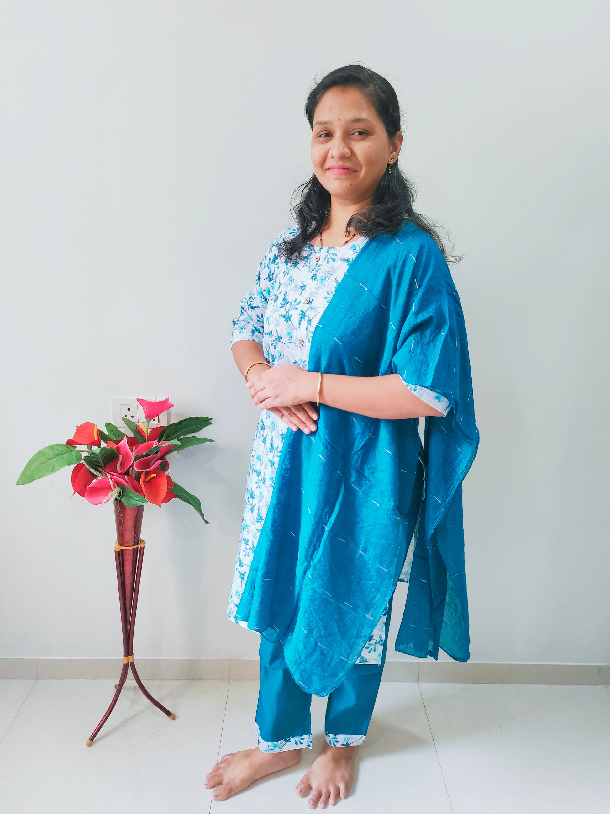 Elegant Premium rayon kurti set in blue with matching pants and dupatta perfect for casual wear