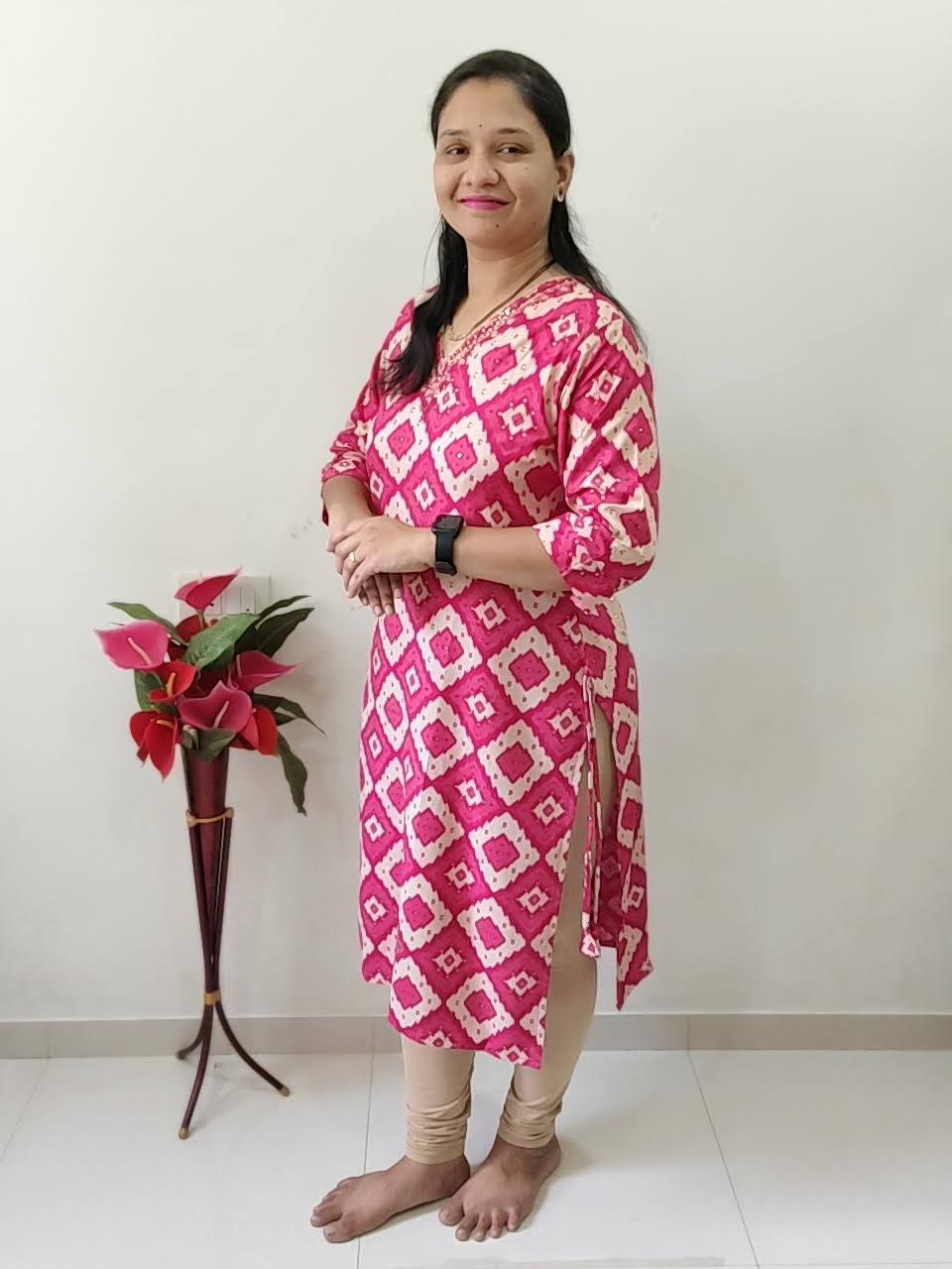 Elegant Rani Pink Mirror Work Kurti designed for stylish and comfortable everyday wear