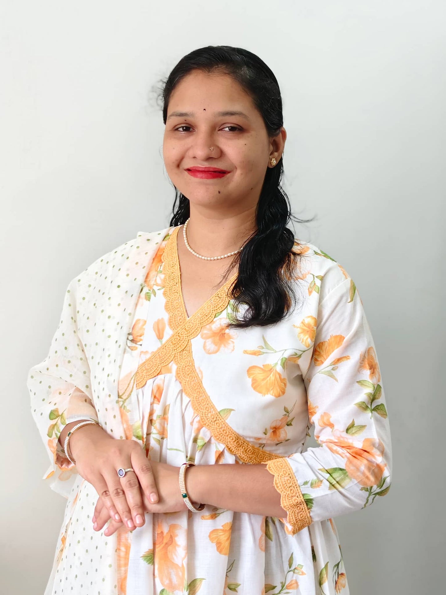 Elegant umbrella type kurti with dupatta floral design, perfect for casual or festive occasions.