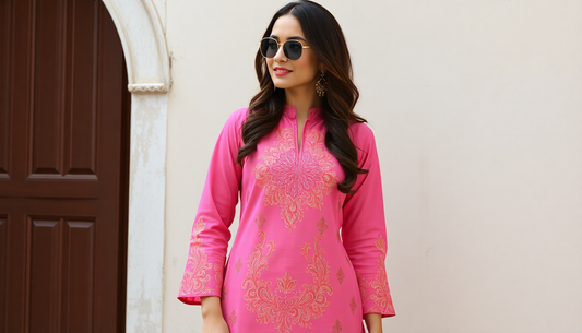 Stylish Model in a Pink Kurti from the Best Kurti Co-ord Sets Collection