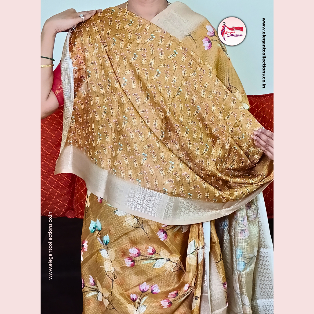 Buy Mustard Saree In Zari Kota Silk With Multi Colored Resham Embroidered  Flowers On The Border KALKI Fashion India