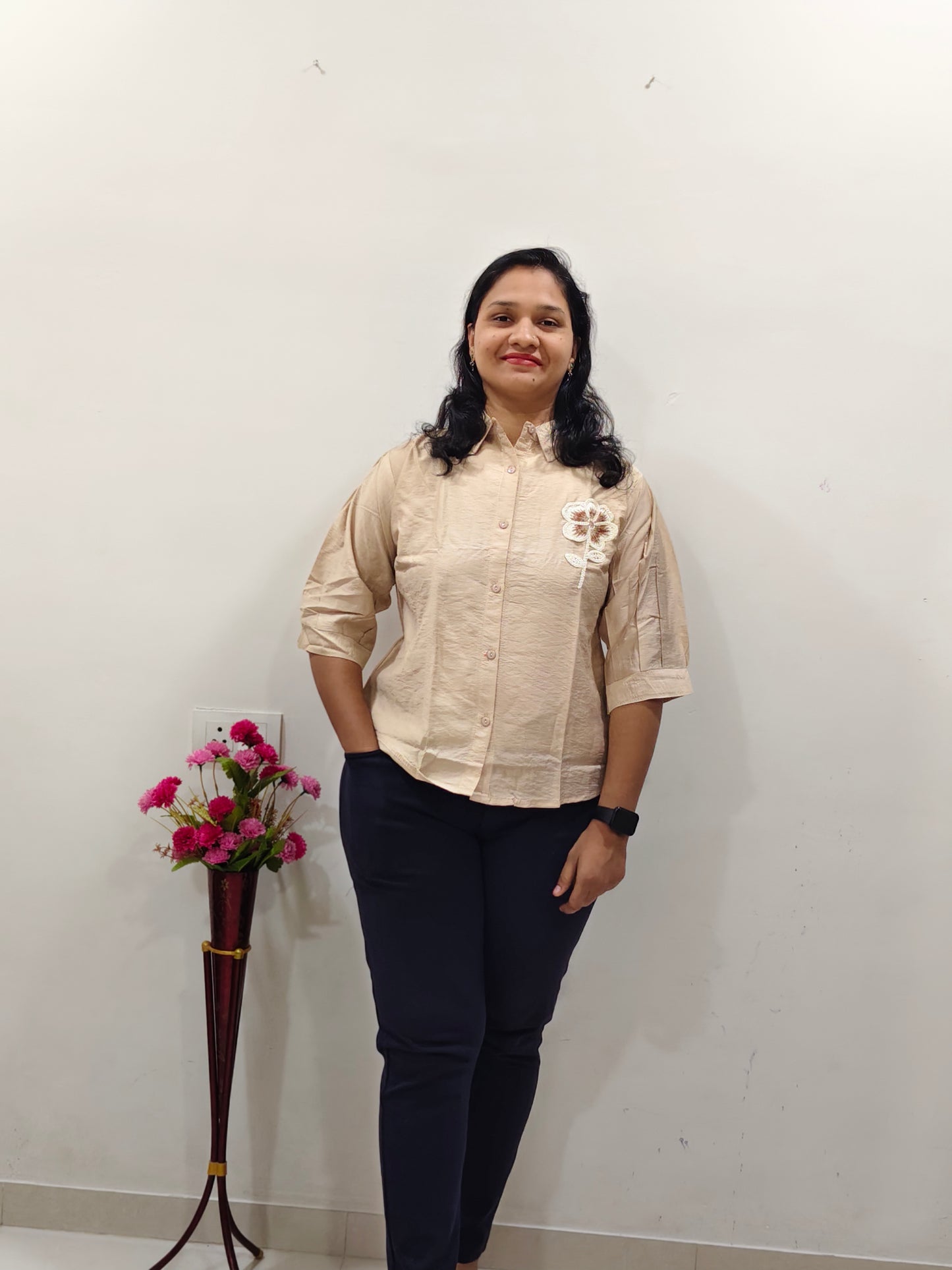 Premium Cotton Linen Short Top for Women ( Cream Colour)