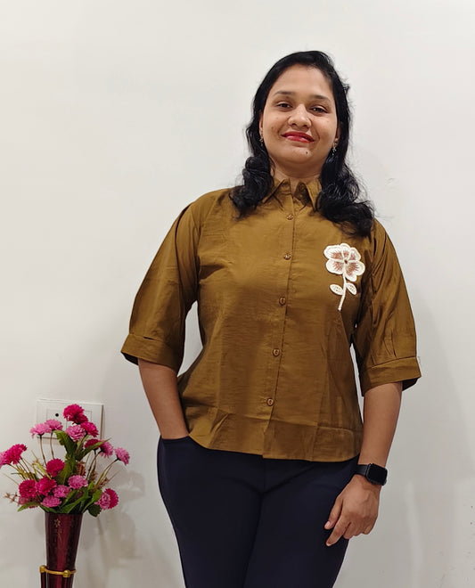 Premium Cotton Linen Short Top for Women ( Coffee Colour)