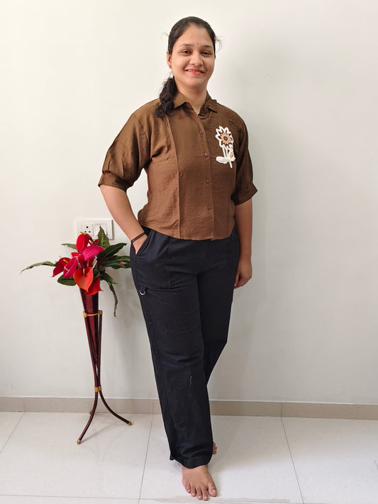 Premium Cotton Linen Short Top for Women (Coffee Brown)
