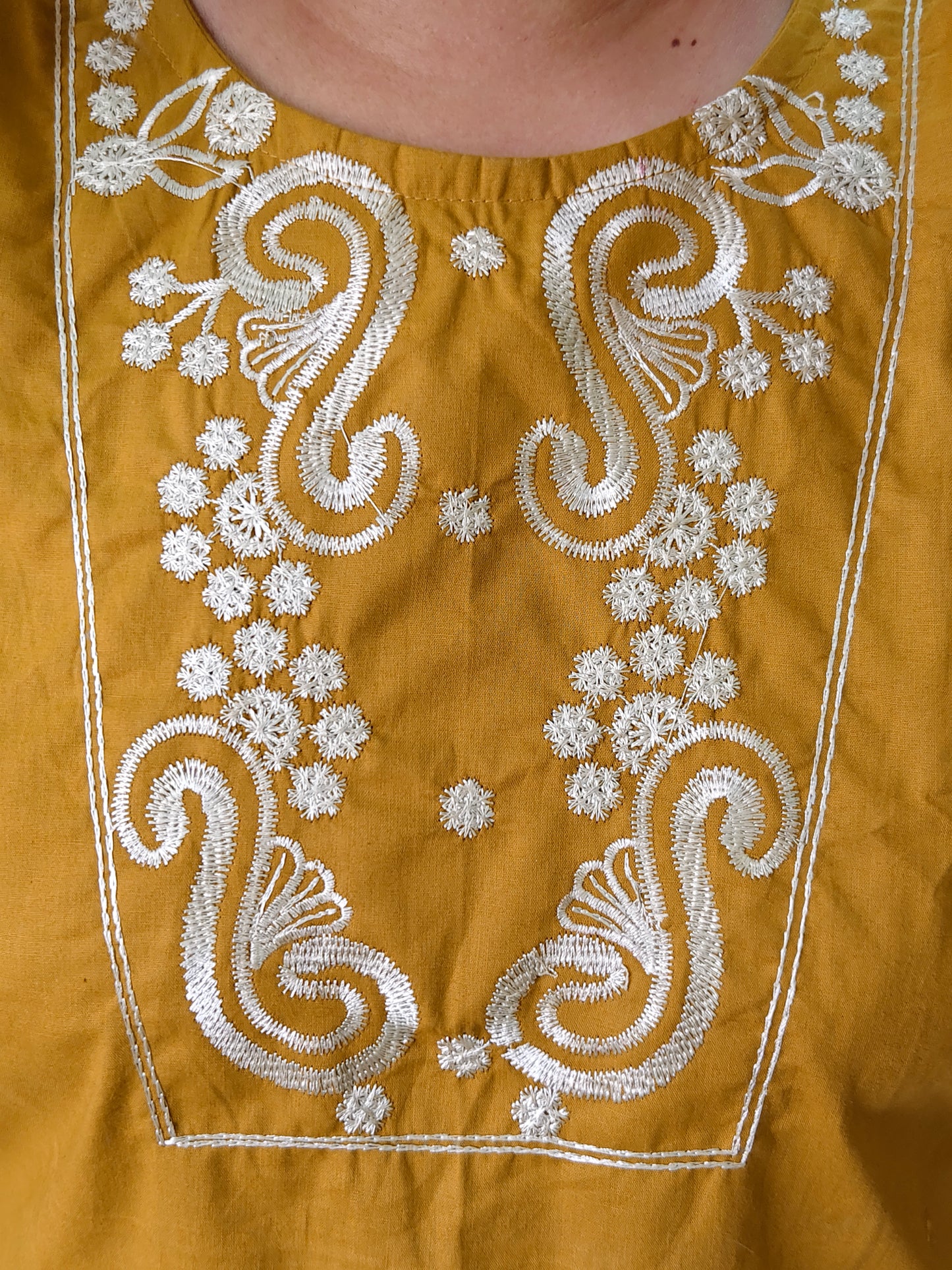 Pure Cotton Embroidered Short Co Ord Set (Mustard Yellow)