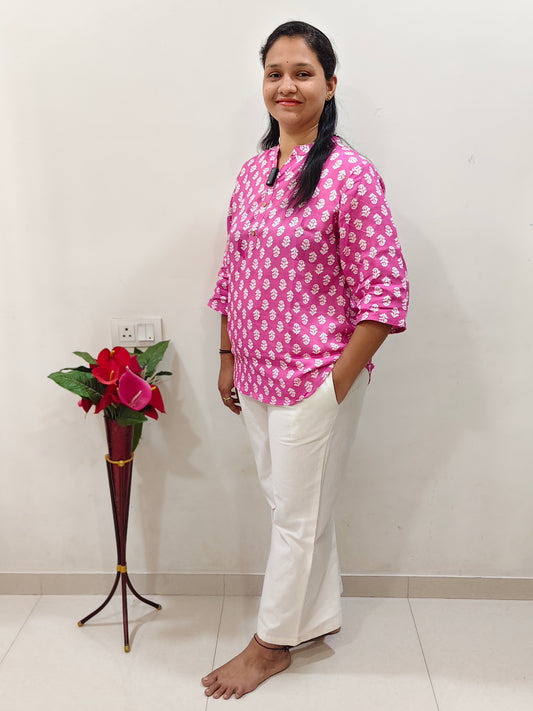 Elegant Collections Pink Cotton Short Kurti for Women, stylish and comfortable for everyday wear