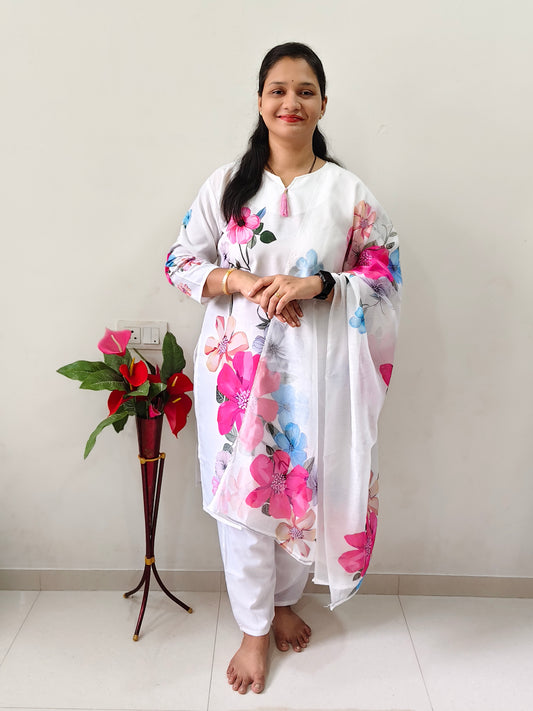 Elegant Collections Digital Printed Kurti Sets in Floral Design with Matching Dupatta and Chic Look