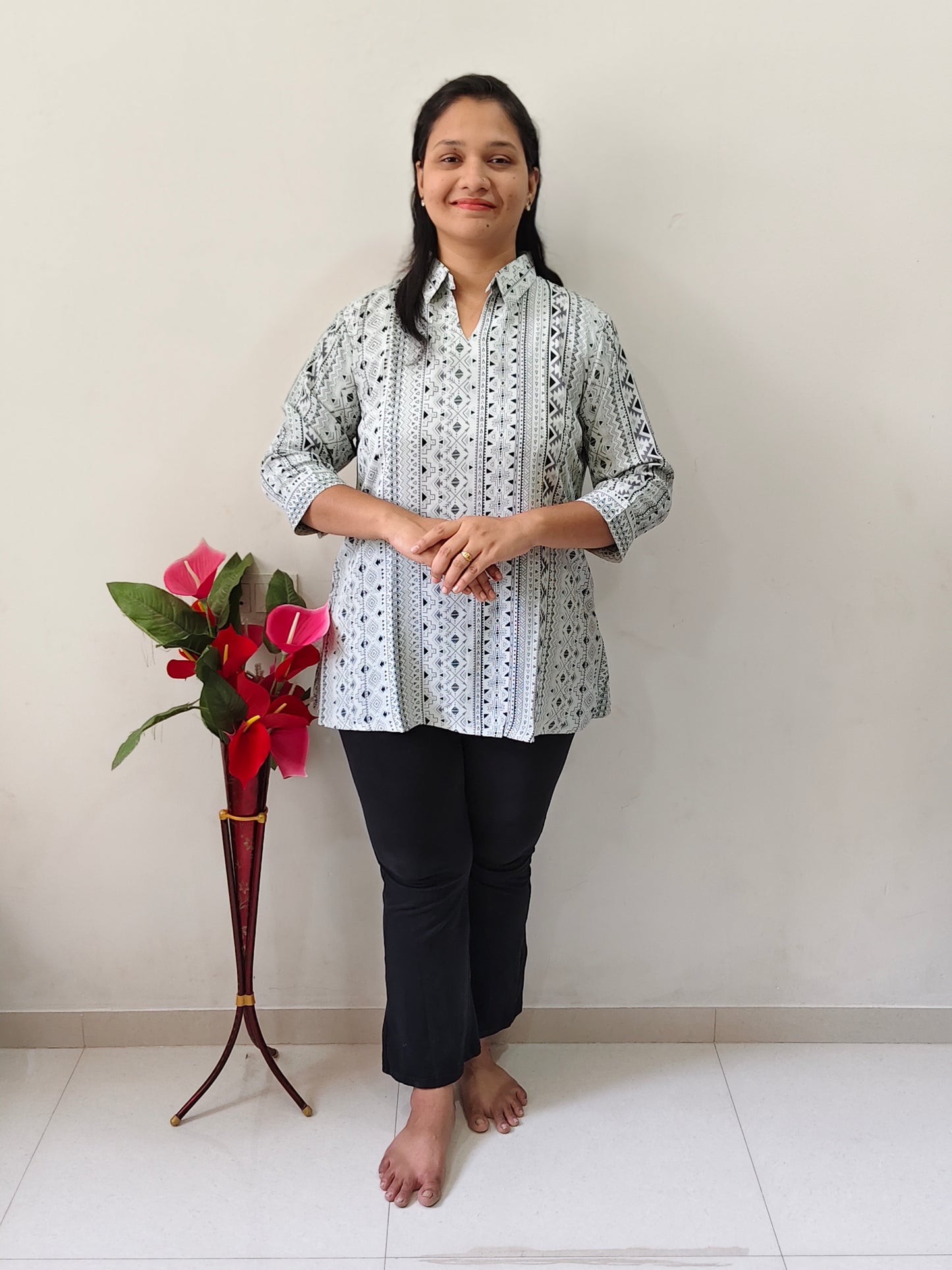 Elegant Collections Greenish Off White Office Shirt with Stylish Pattern for Professional Wear