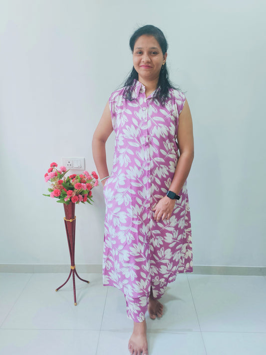 Elegant Collections heavy rayon A-line cord set in pink floral design for a stylish and comfortable look