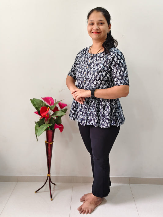 Elegant Collections Indigo Blue Peplum Kurti with stylish design and comfortable fit for everyday wear