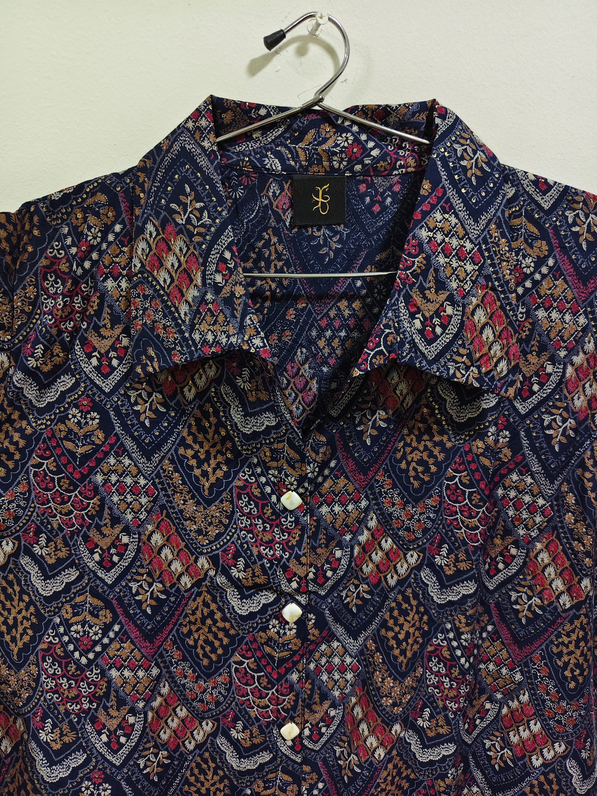 Elegant Collections Indigo Co Ord Sets for Women featuring a stylish patterned blouse with a collar