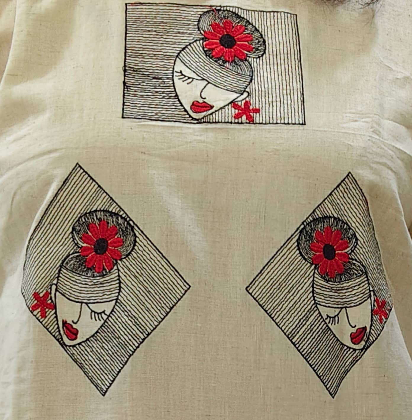 Elegant khadi co-ord set with embroidery work featuring unique artistic designs