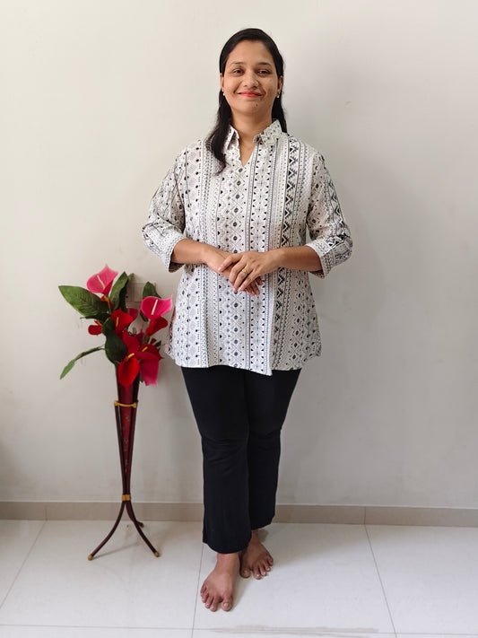 Elegant Malai silk formal shirt with intricate patterns, perfect for stylish office wear