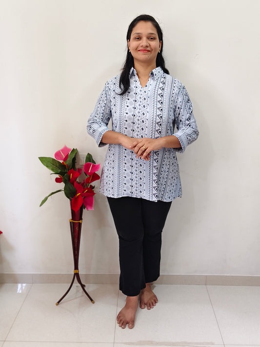 Elegant Collections Malai Silk Formal Shirts in Blue with Intricate Patterns for Stylish Office Wear