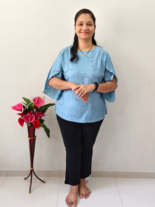 Elegant Collections Malai Silk Short Tops Women in blue with stylish sleeves and comfortable fit