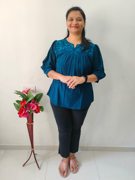 Elegant Navy Blue Short Kurtis with Embroidered Detailing for Stylish Everyday Wear
