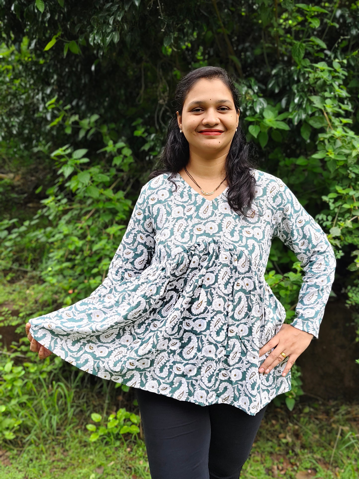 Elegant Collections Pure Cotton Peplum Top in Floral Design for Casual Wear