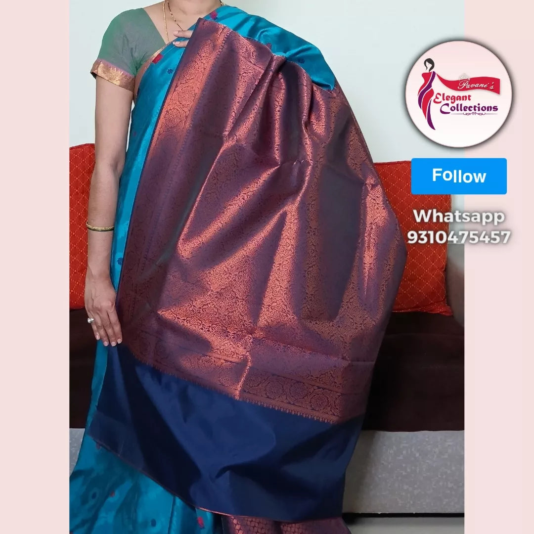Pink Nd Blue Soft Lichi Saree With Gold Zari Weaving – Priyanjalii Saree