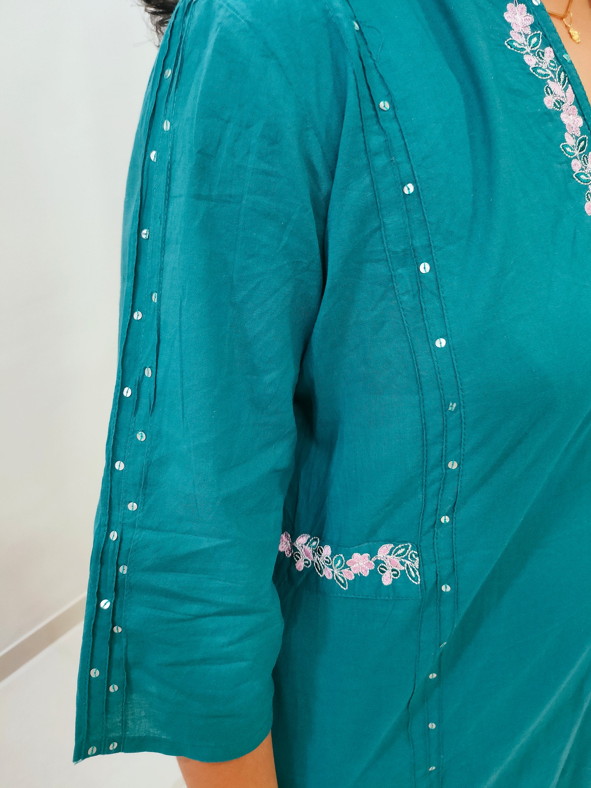 Elegant Collections Summer Cotton Co Ord Set with Floral Embroidery and Sequin Details